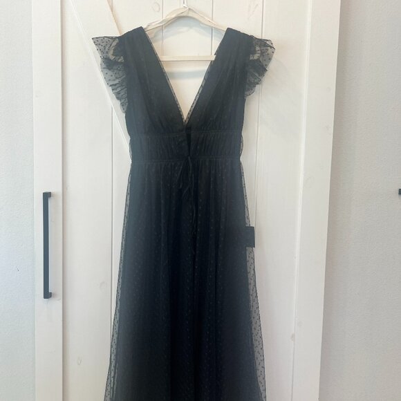 Lulus Yours Evermore Black Swiss Dot Ruffled Midi Dress - Picture 4 of 8